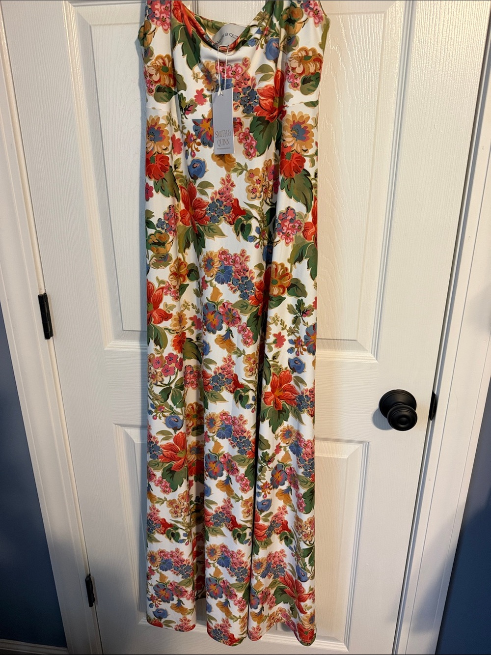 Maxi Floral Slip Dress in White with Red, Green & Blue